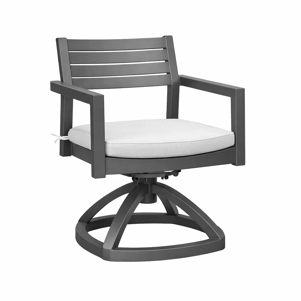 Sedia girevole da giardino in metallo con cuscino grigio chiaro-DREAMNOOKZ