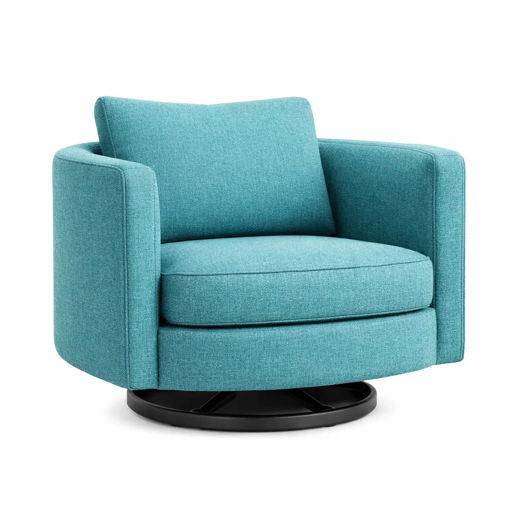 Sedia girevole in tessuto turchese con base rotonda-DREAMNOOKZ
