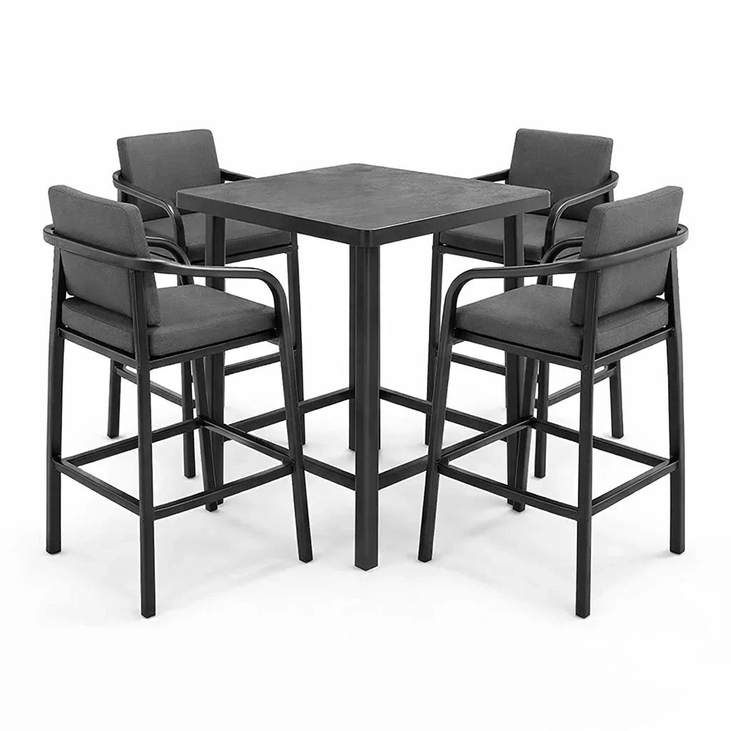 Set da bar in metallo e tessuto poliestere grigio con tavolo alto e sgabelli 5 pezzi-DREAMNOOKZ