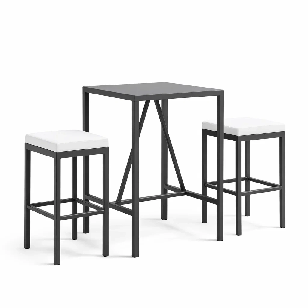 Set da bar in metallo con tavolo e sgabelli con seduta in similpelle bianca-DREAMNOOKZ