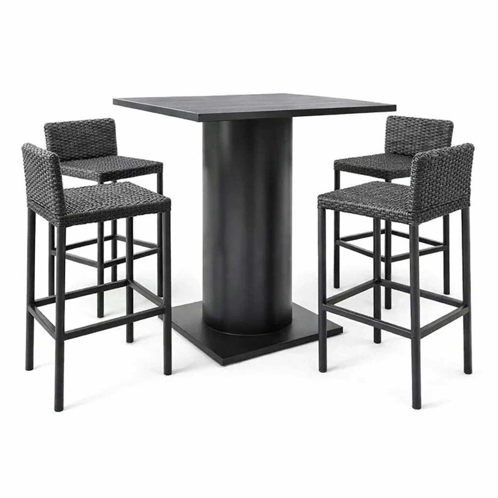 Set da bar in metallo con tavolo e sedie in rattan nero-DREAMNOOKZ