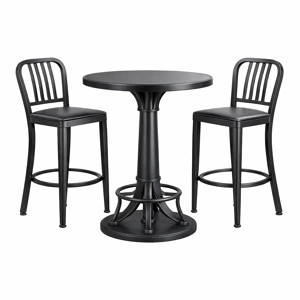 Set da bar in metallo nero con tavolo e 2 sgabelli-DREAMNOOKZ