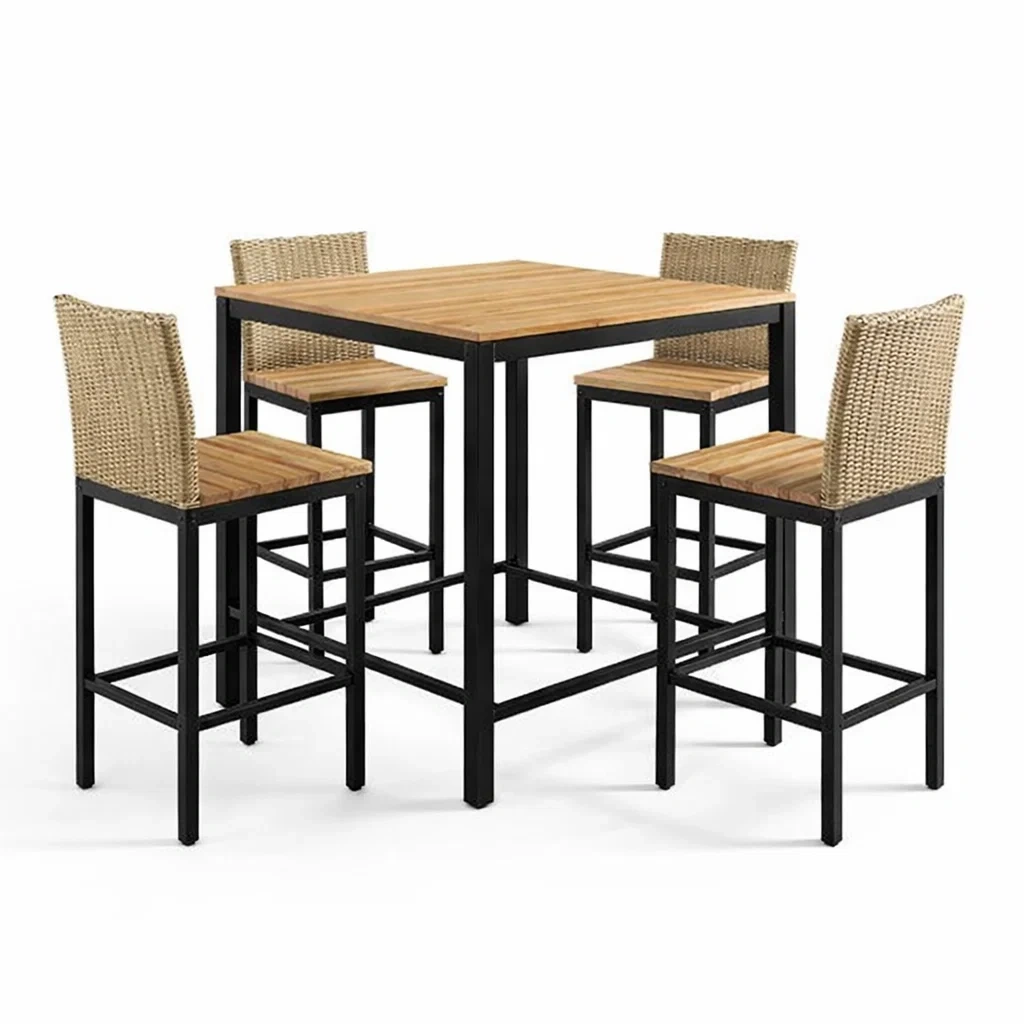 Set da bar in legno di acacia e rattan sintetico-DREAMNOOKZ