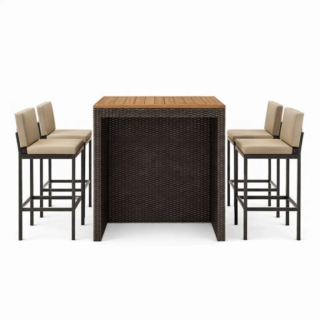 Set da bar in metallo e acacia con sedie imbottite color crema 5 pezzi-DREAMNOOKZ