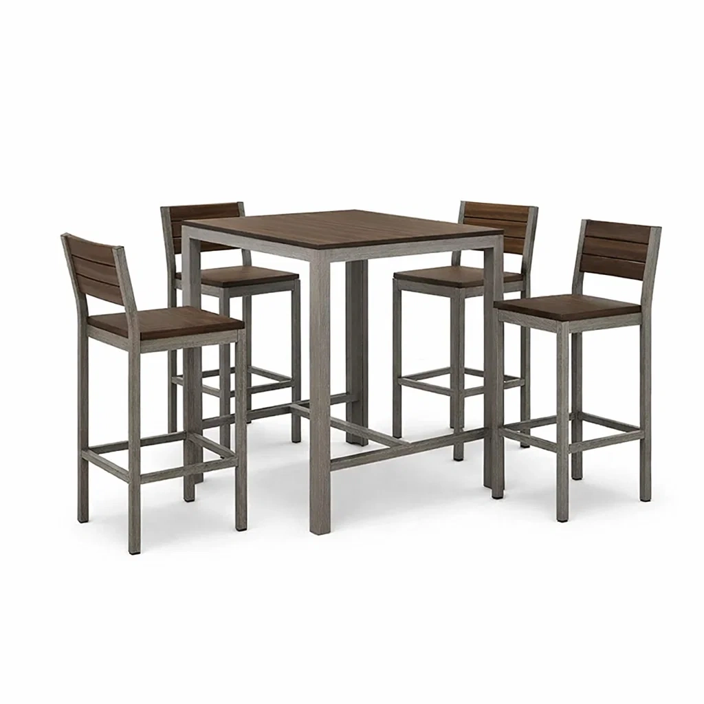 Set da bar da esterno in alluminio e legno di acacia 5 pezzi-DREAMNOOKZ