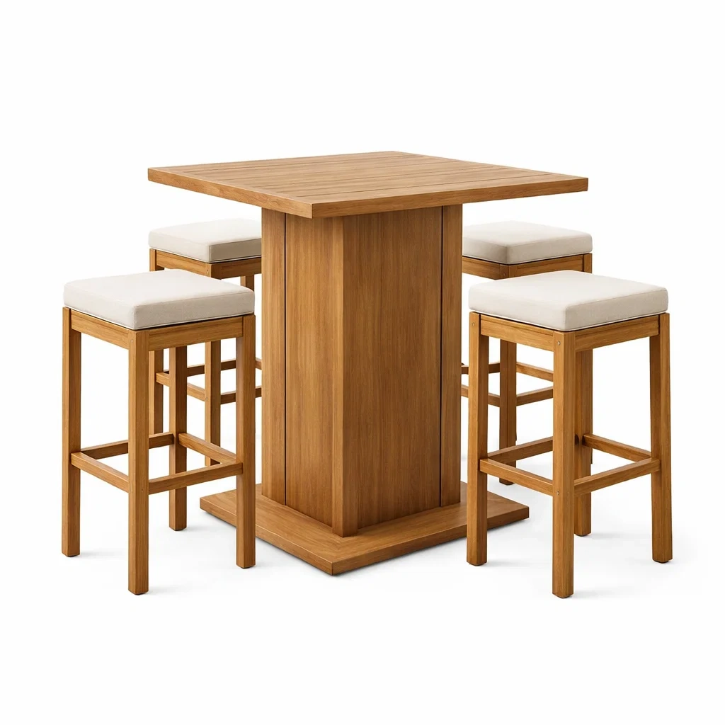 Set da bar in rovere con tavolo e sgabelli e cuscini beige-DREAMNOOKZ