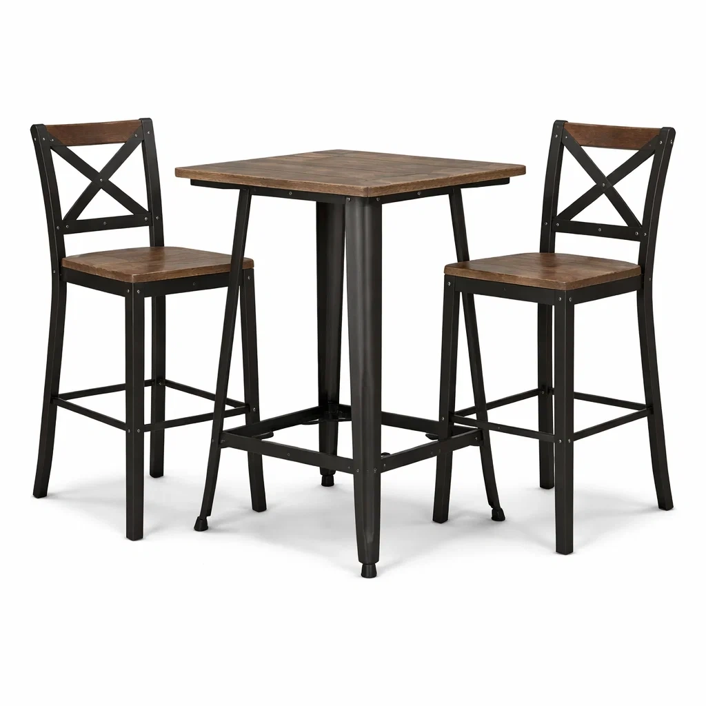 Set da bar in legno e metallo con tavolo e sedie-DREAMNOOKZ