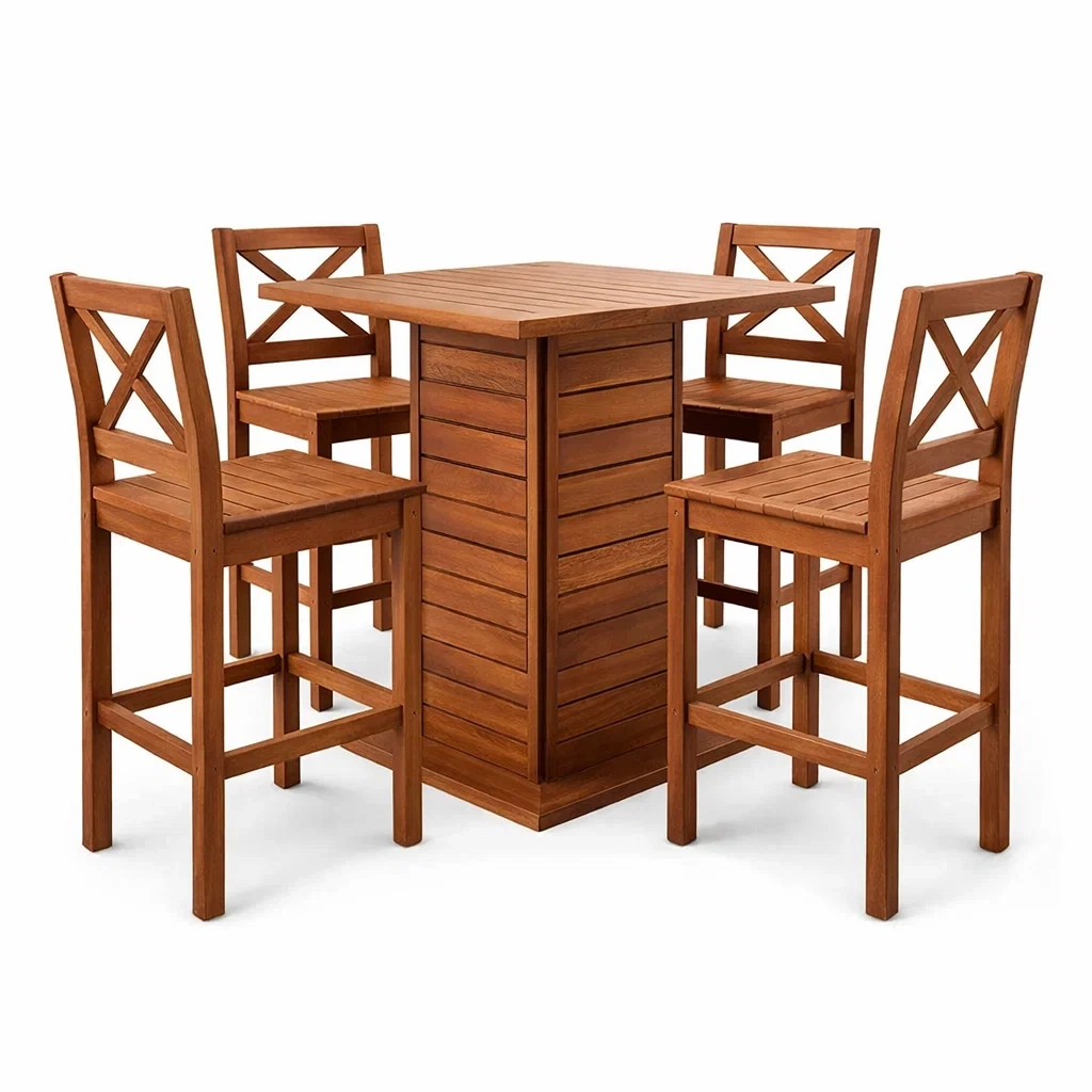 Set da bar in legno di acacia per esterni con tavolo e sedie-DREAMNOOKZ