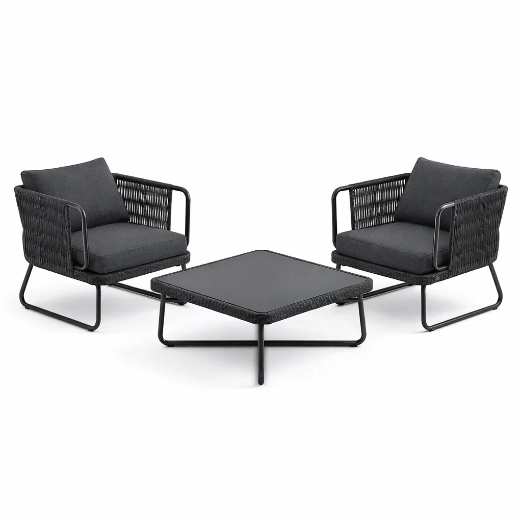 Set relax in metallo e corda nera con cuscini antracite-DREAMNOOKZ