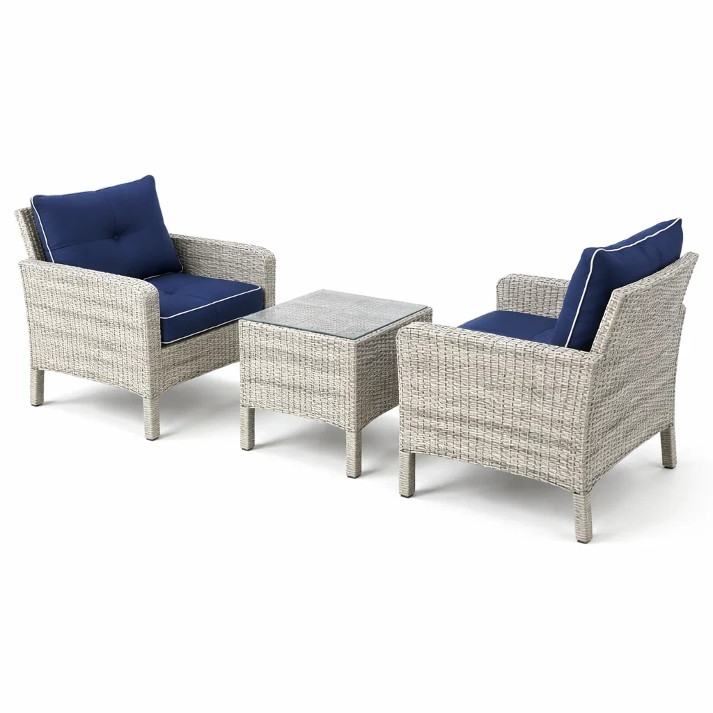 Set relax in rattan sintetico con cuscini blu-DREAMNOOKZ