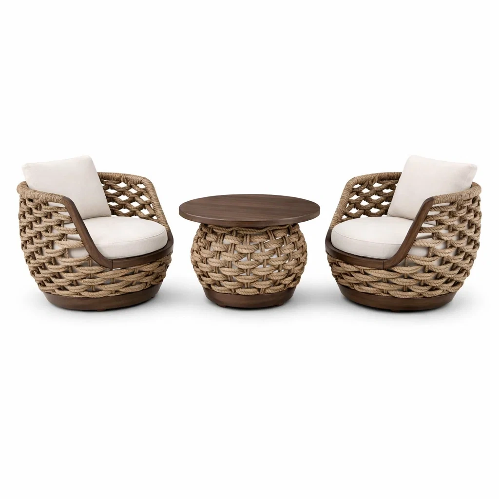 Set relax in legno e polietilene con cuscini bianchi-DREAMNOOKZ
