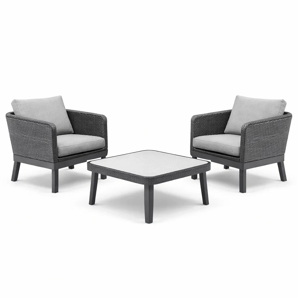 Set relax in rattan sintetico antracite con cuscini grigi-DREAMNOOKZ