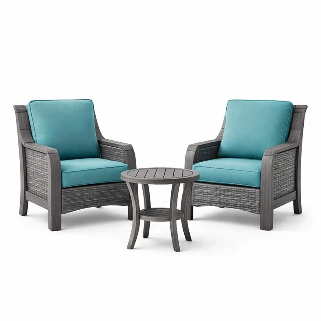 Set relax in rattan sintetico con cuscini in poliestere e tavolino rotondo-DREAMNOOKZ