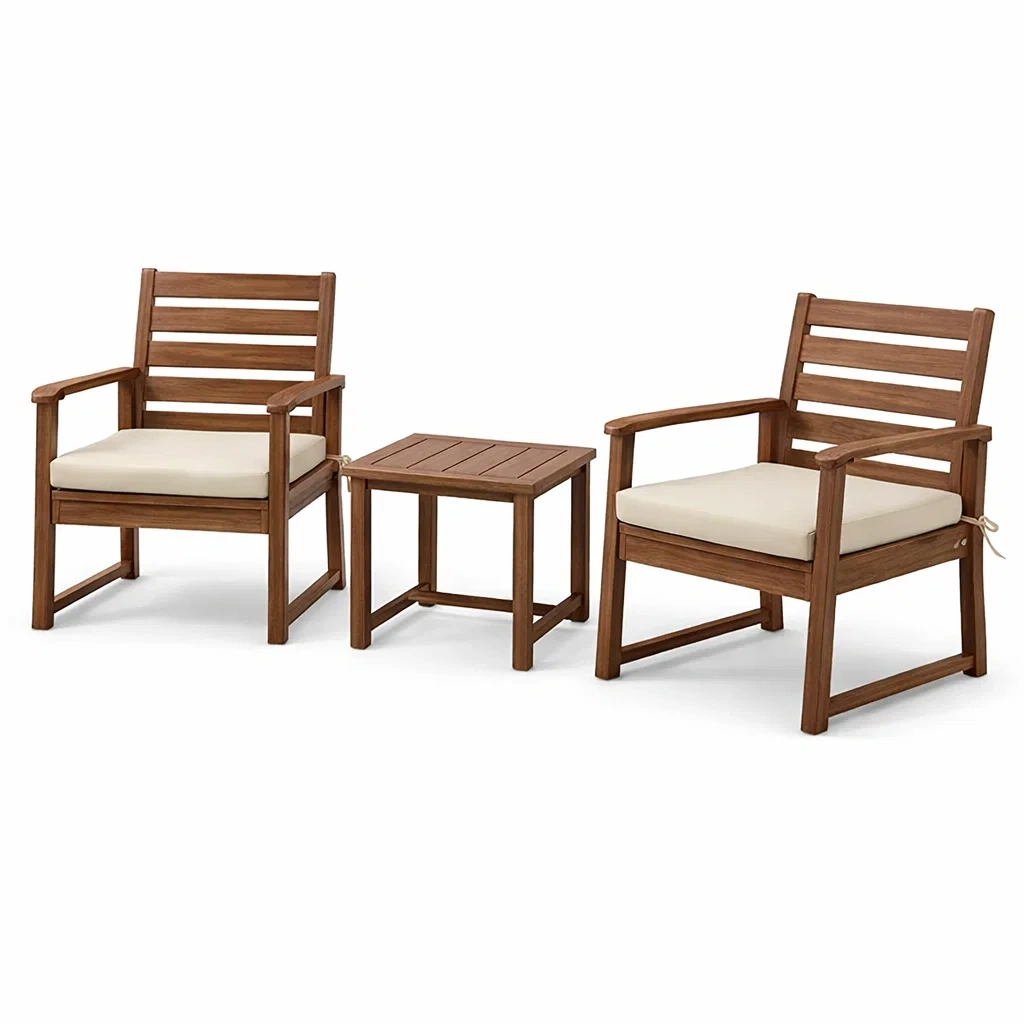 Set relax in legno di acacia con cuscini color crema-DREAMNOOKZ