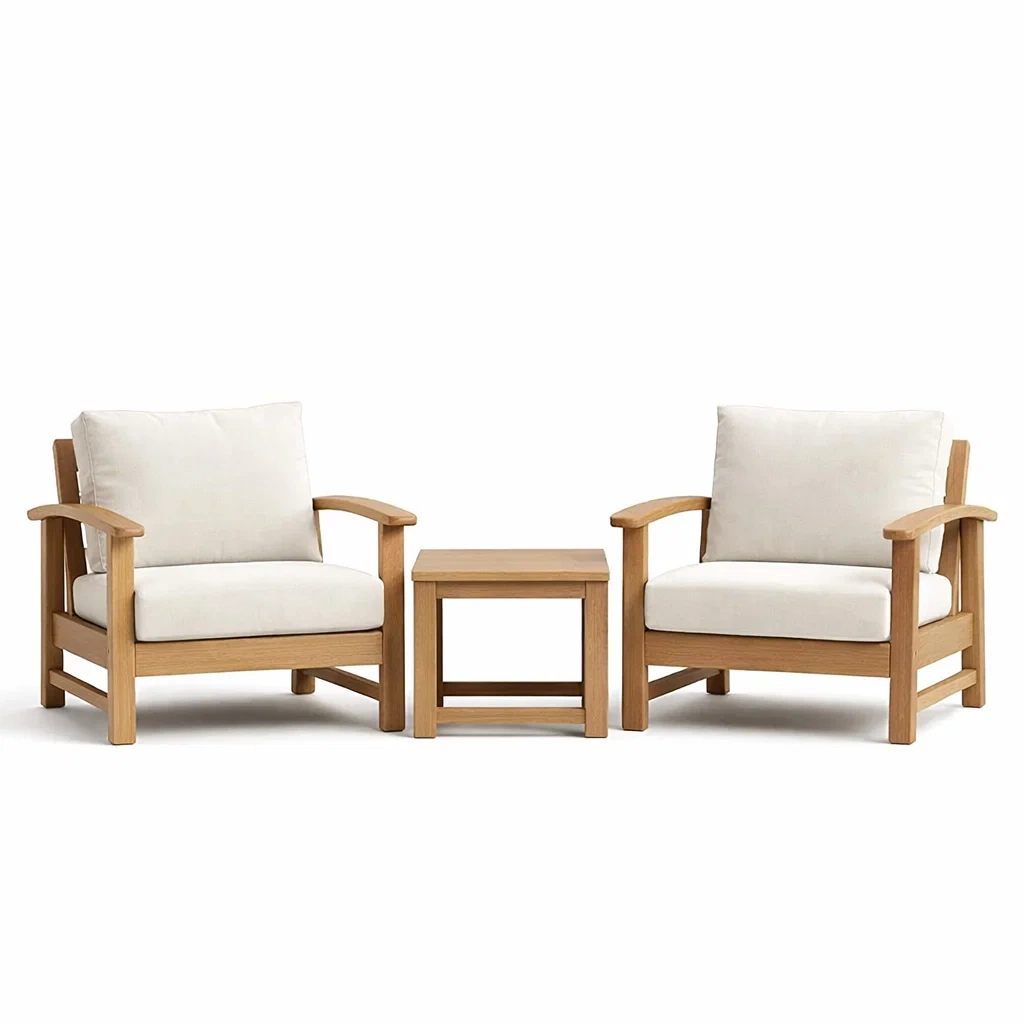 Set relax in teak con tessuto color crema-DREAMNOOKZ