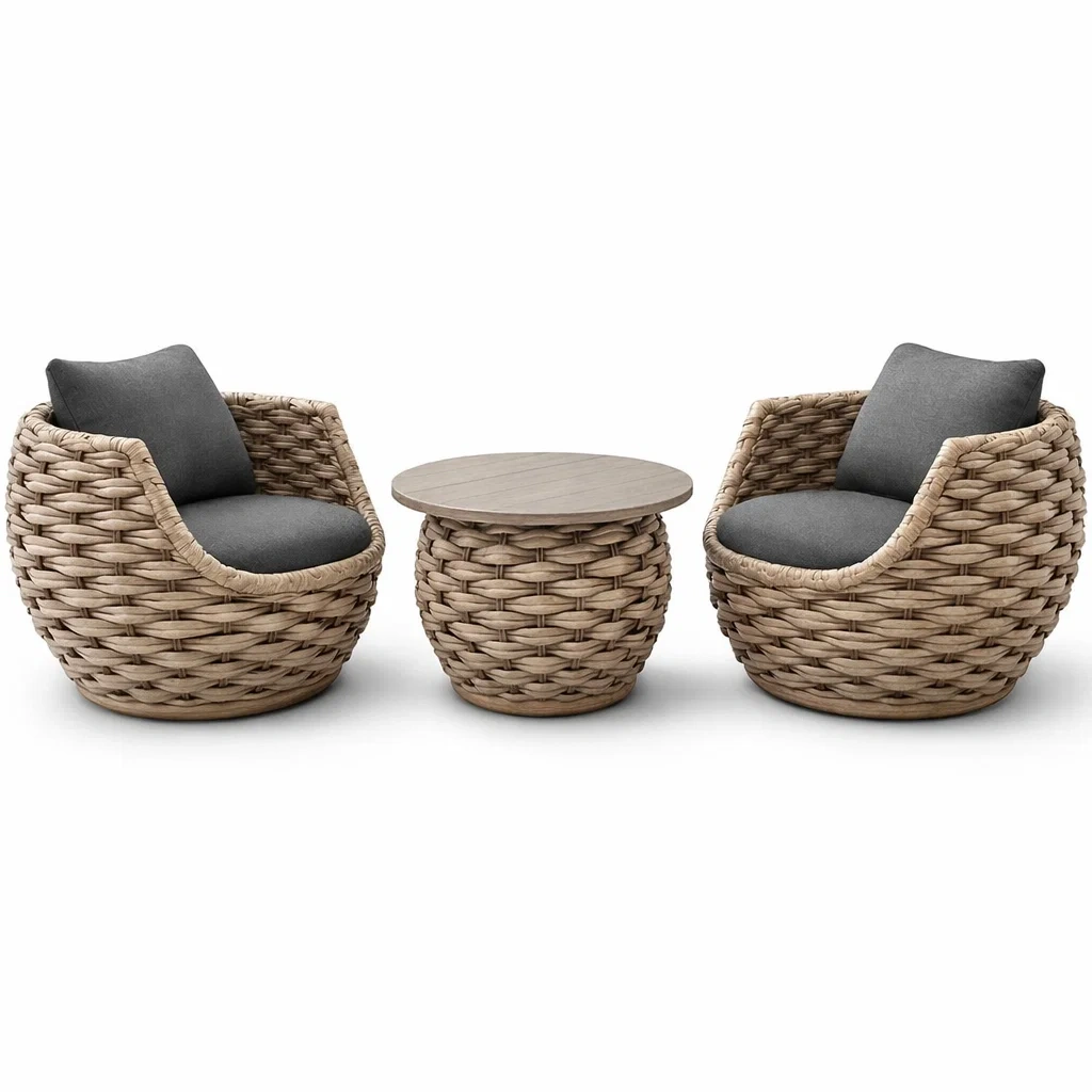 Set relax in rattan sintetico con tavolo e sedie-DREAMNOOKZ