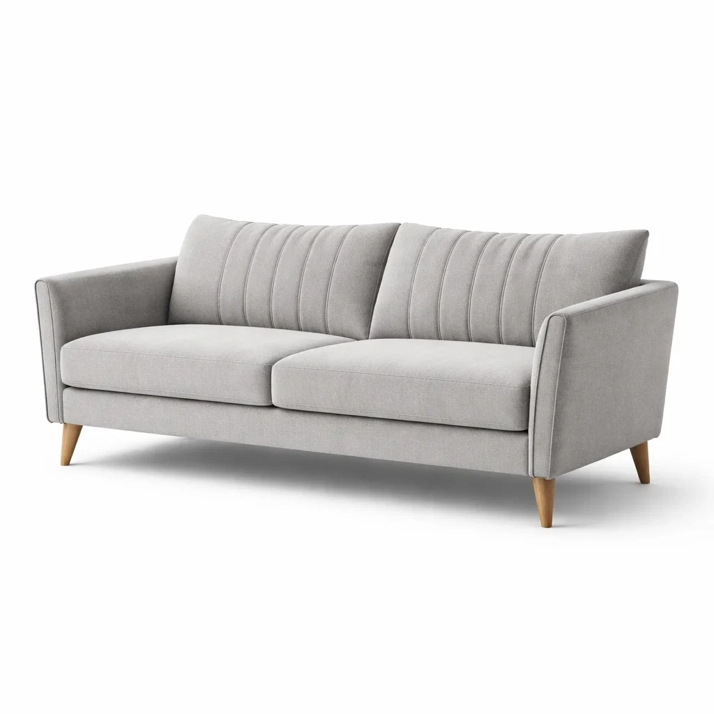 Divano in Tessuto Poliestere Grigio con Gambe in Legno Tre Posti-ZENVIBEZZ