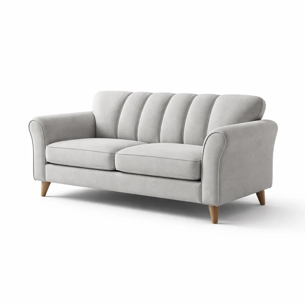 Divano in Tessuto Grigio Chiaro con Gambe in Legno Due Posti-ZENVIBEZZ