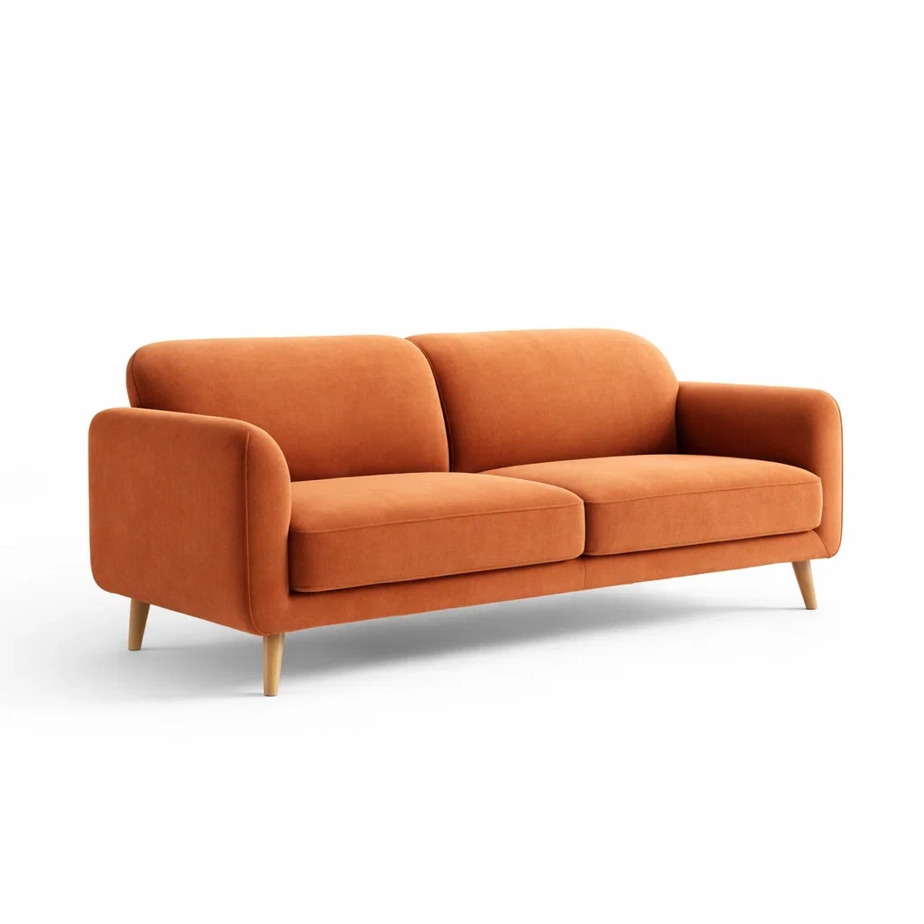 Divano in Tessuto Arancione con Gambe in Legno-ZENVIBEZZ