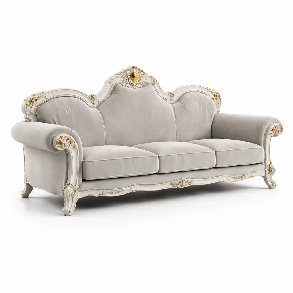 Divano in Velluto con Struttura in Legno Dorato Tre Posti-ZENVIBEZZ