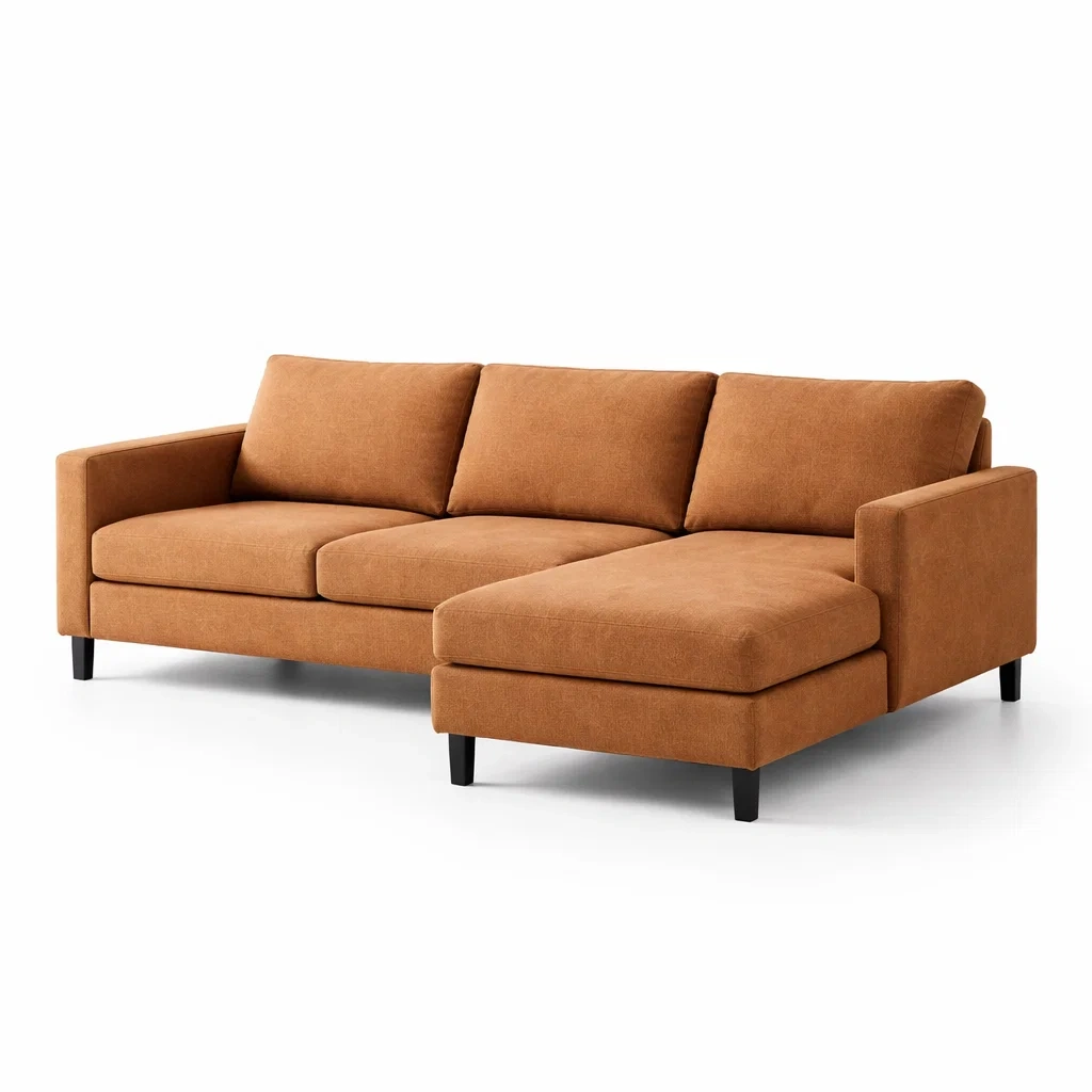 Divano Angolare in Tessuto Marrone con Chaise Longue-ZENVIBEZZ