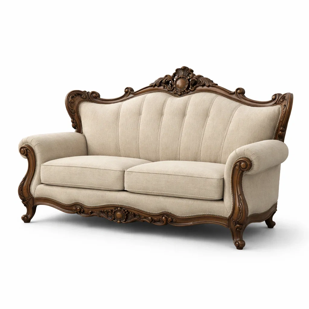 Divano in Legno e Tessuto Beige Due Posti-ZENVIBEZZ