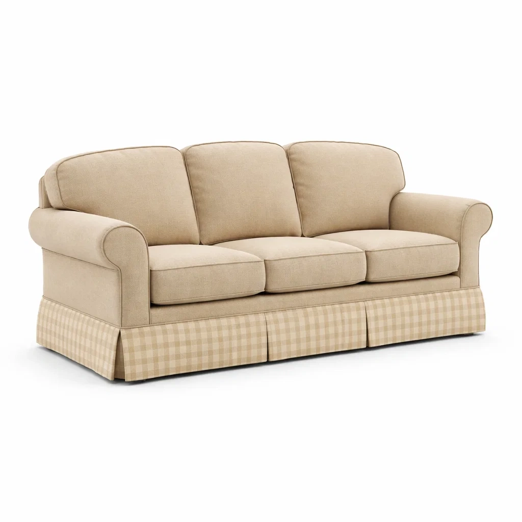Divano in Tessuto Poliestere e Cotone Beige Tre Posti-ZENVIBEZZ