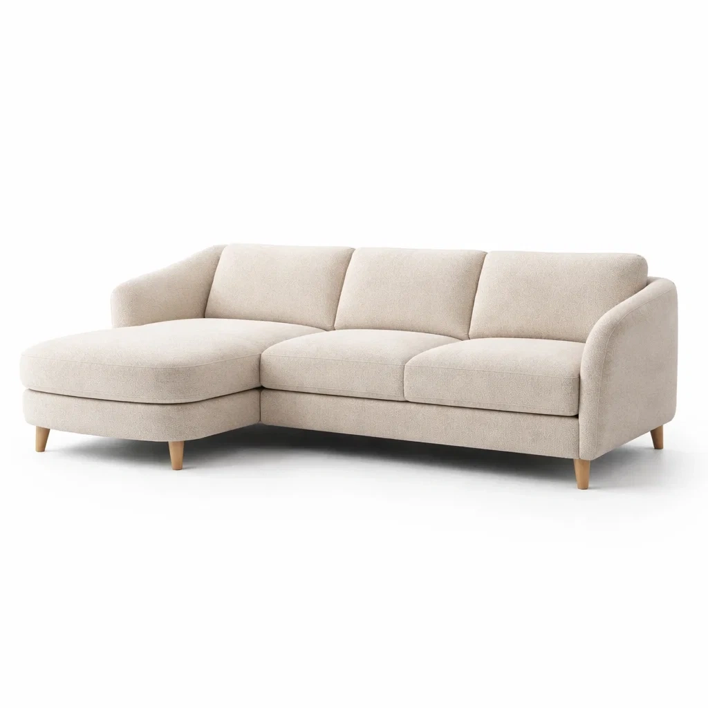 Divano Angolare in Tessuto con Gambe in Legno-ZENVIBEZZ