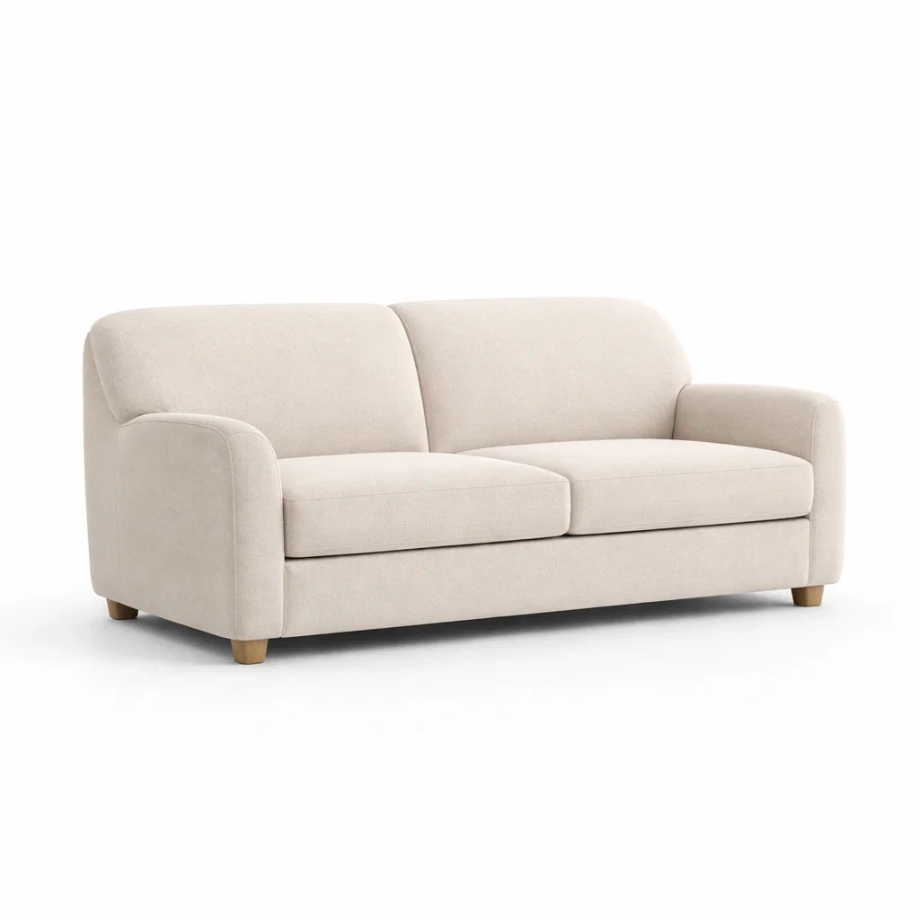 Divano in Tessuto Beige con Struttura in Legno Tre Posti-ZENVIBEZZ