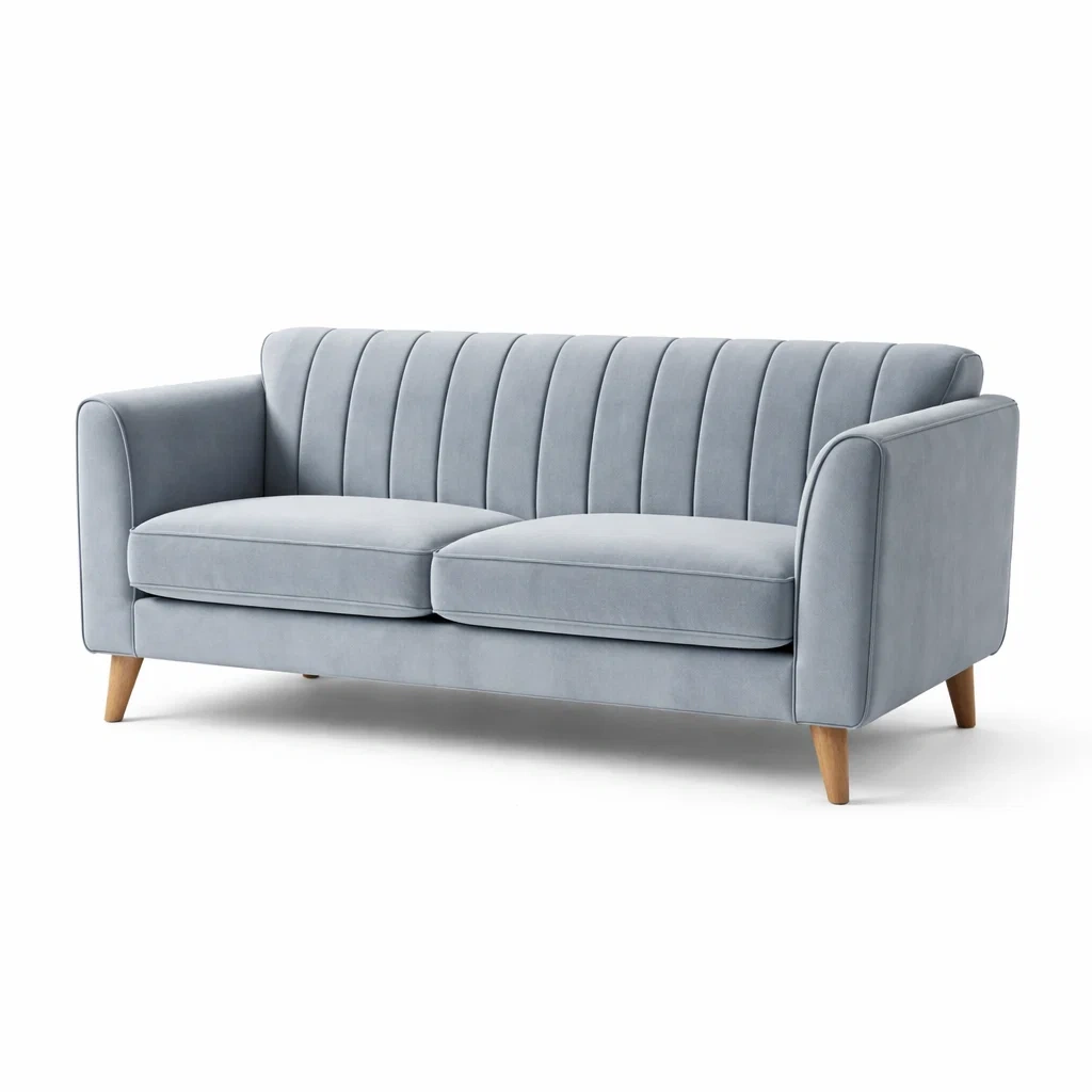 Divano in Velluto con Gambe in Legno Tre Posti-ZENVIBEZZ