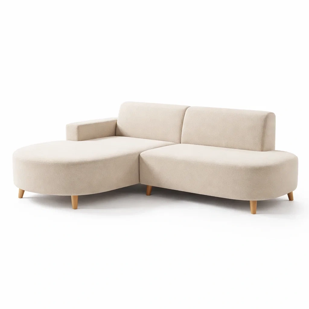 Divano Angolare in Tessuto Beige con Chaise Longue-ZENVIBEZZ