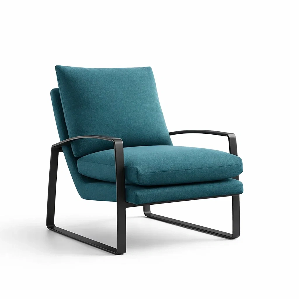 Poltrona in Tessuto con Struttura in Metallo Blu-ZENVIBEZZ