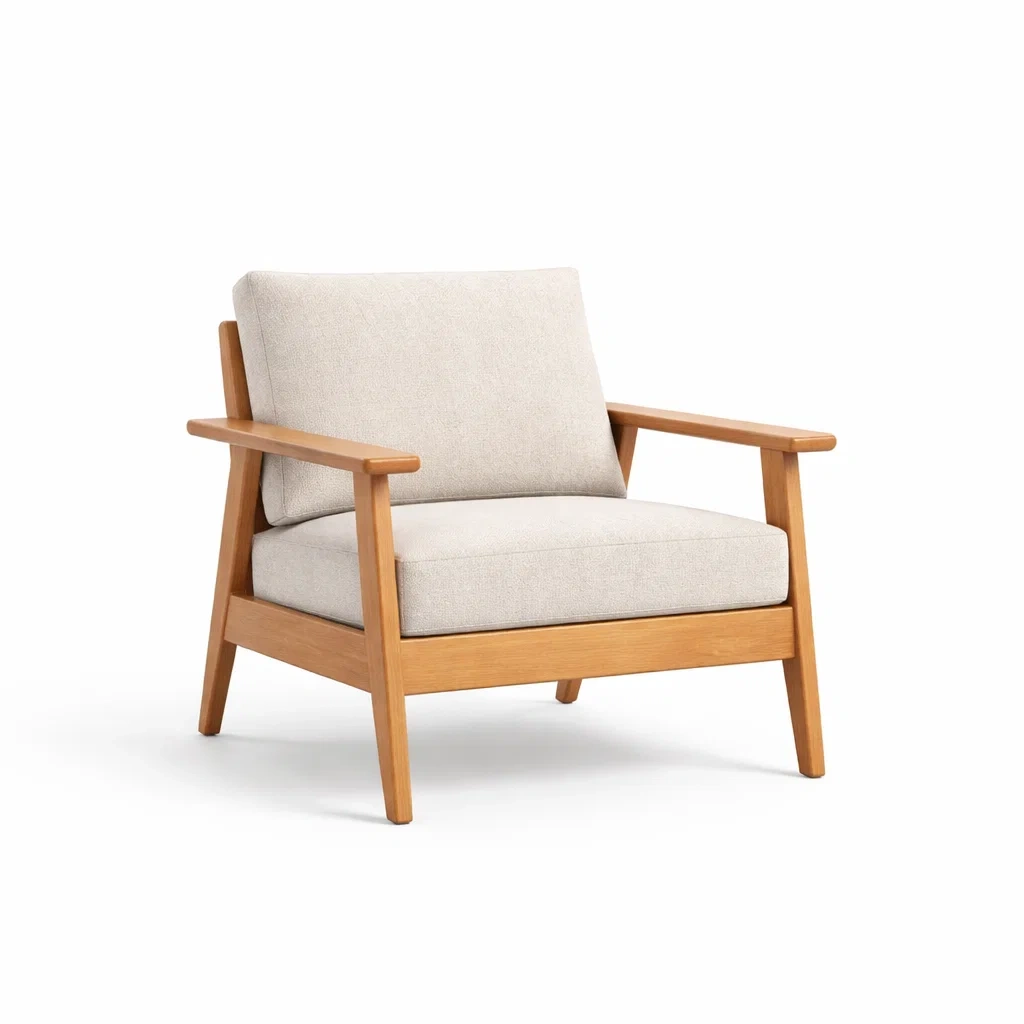 Poltrona in Legno e Tessuto Beige-ZENVIBEZZ