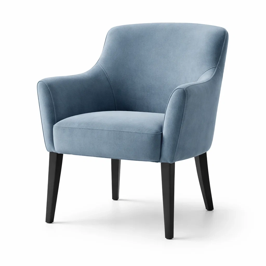 Poltrona in Velluto Blu con Gambe in Legno-ZENVIBEZZ