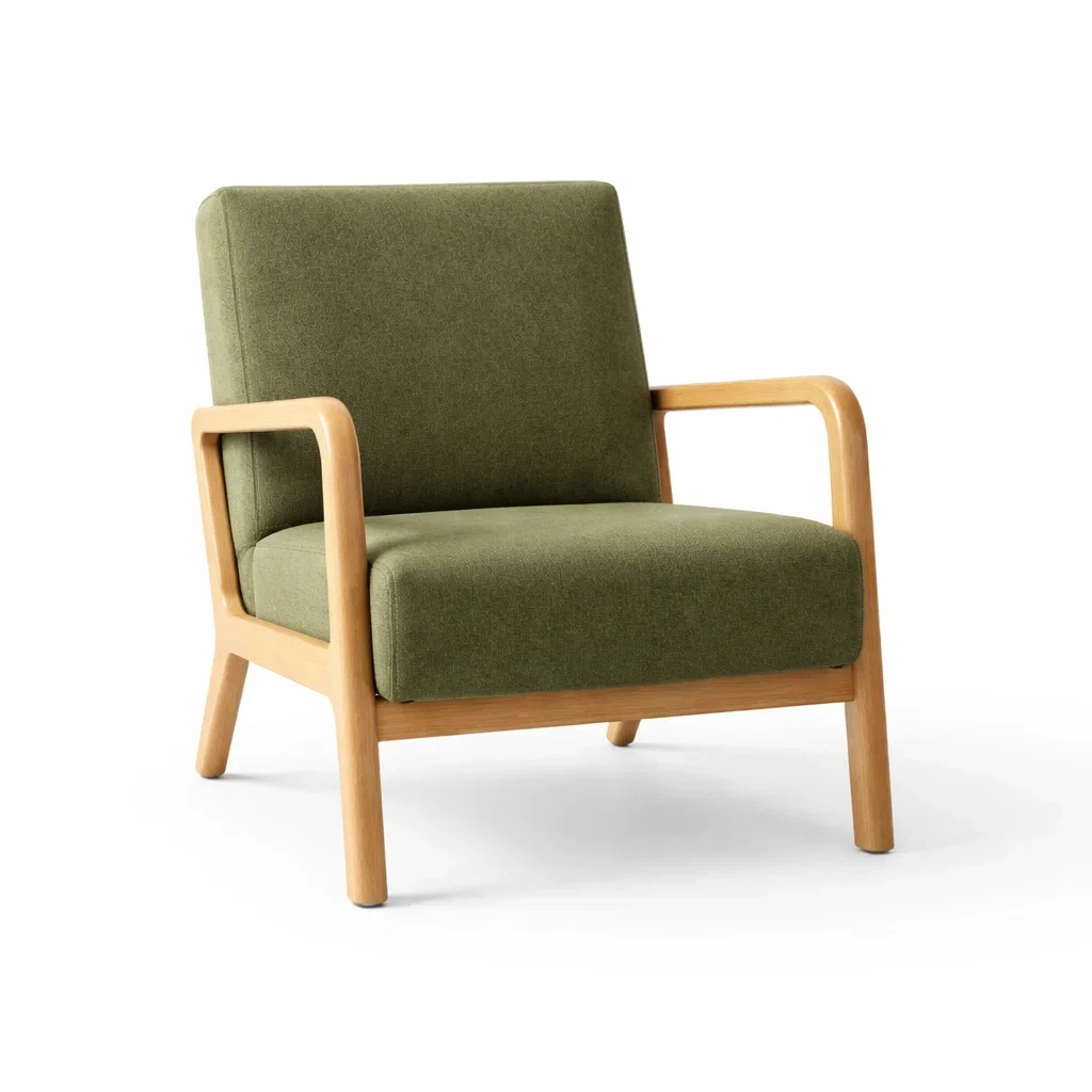 Poltrona in Legno e Tessuto Verde-ZENVIBEZZ