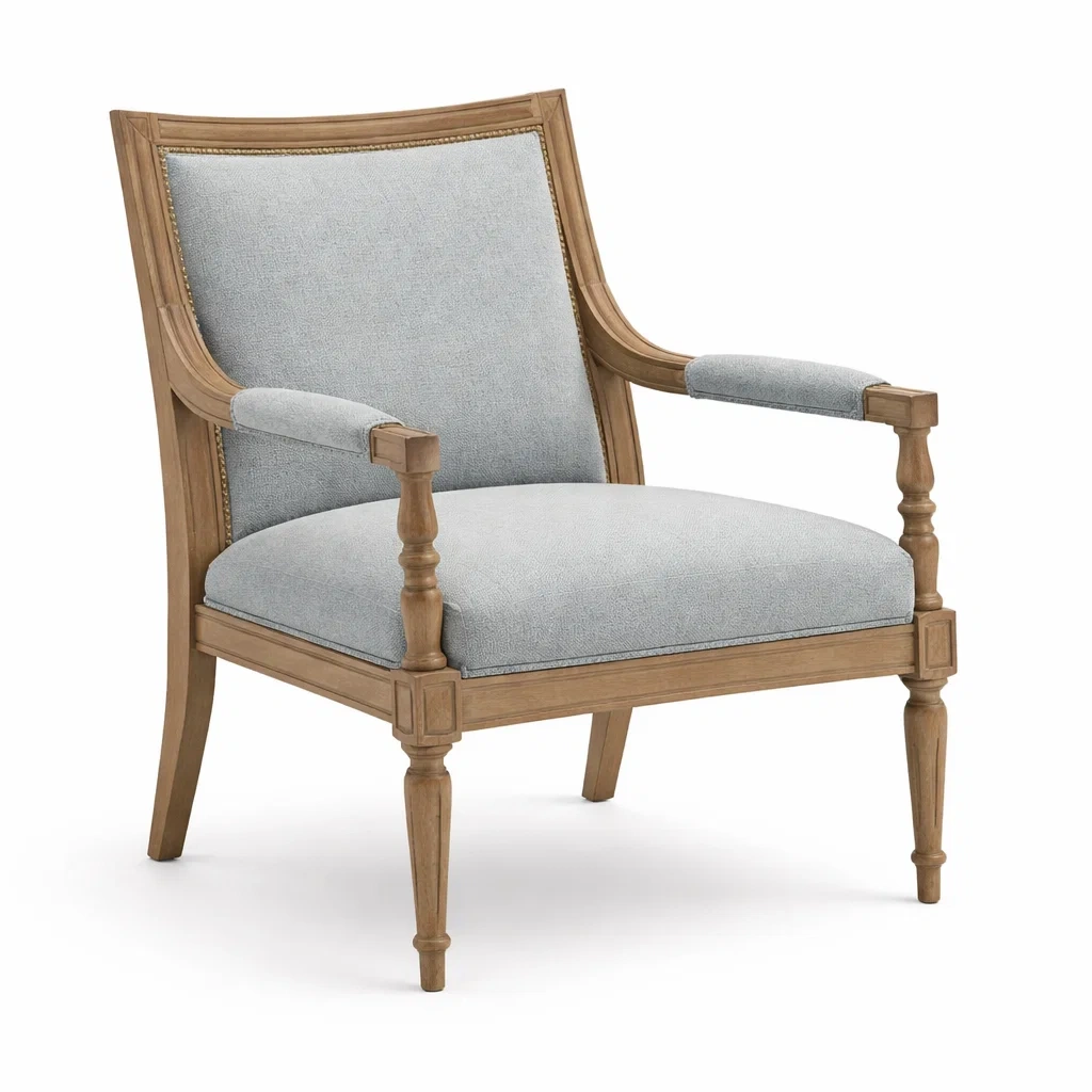 Poltrona in Legno e Tessuto Blu Chiaro-ZENVIBEZZ