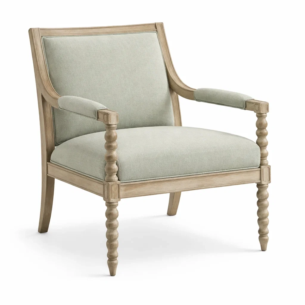 Poltrona in Tessuto di Lino Verde Chiaro con Struttura in Legno di Quercia-ZENVIBEZZ