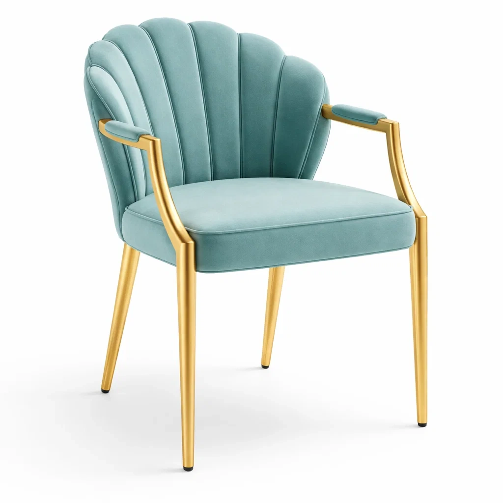 Poltrona in Velluto Verde Acqua con Gambe in Metallo Dorato-ZENVIBEZZ