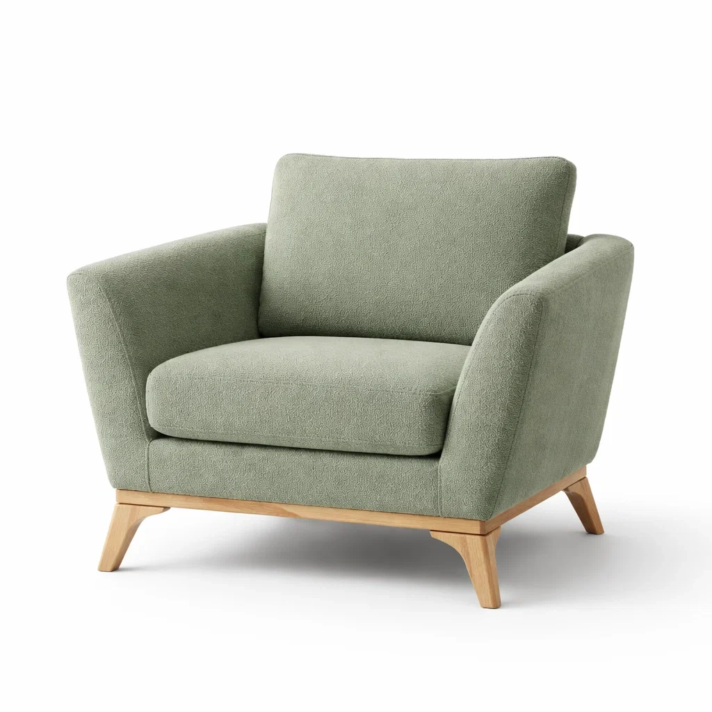 Poltrona in Tessuto Verde con Struttura in Legno Massello-ZENVIBEZZ