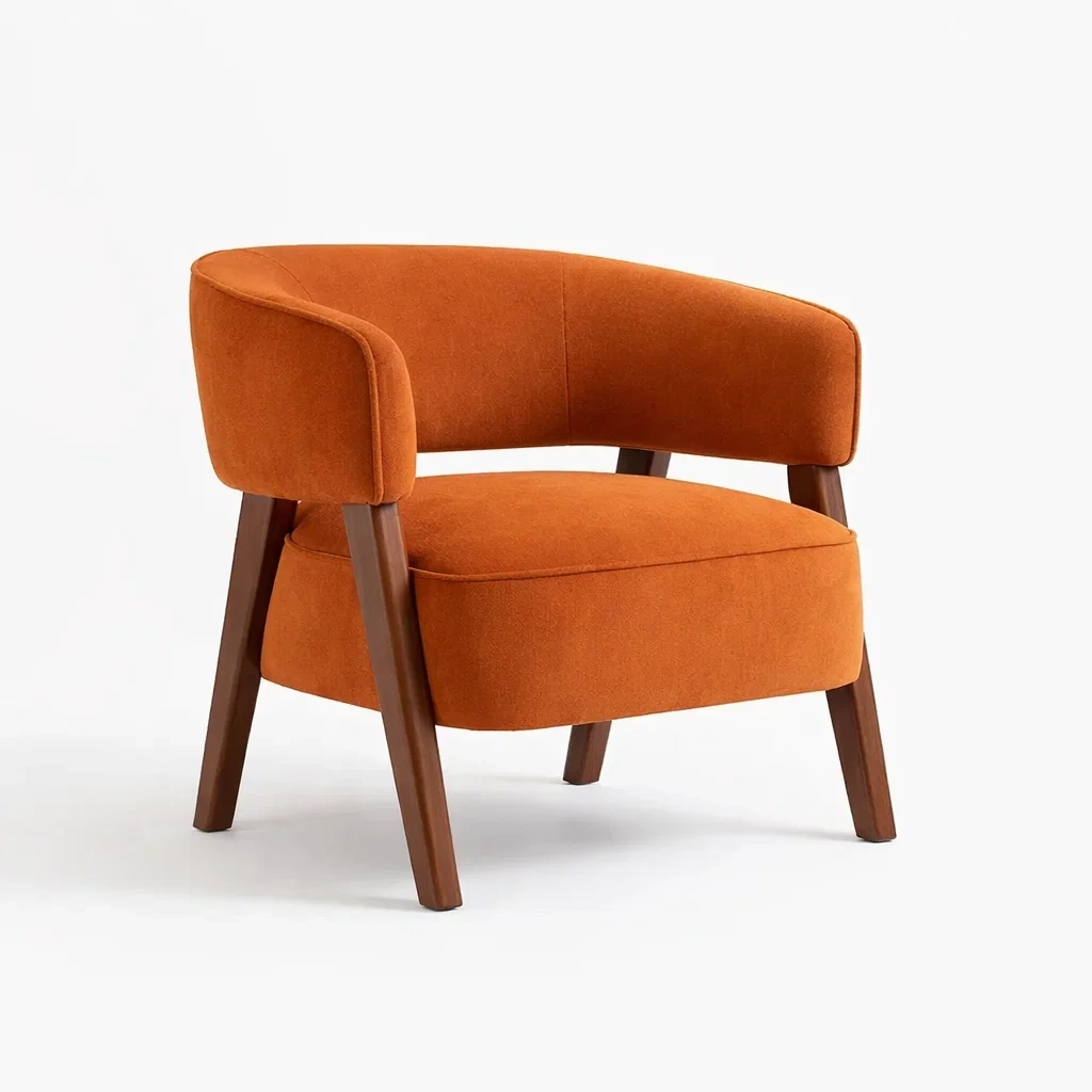 Poltrona in Tessuto Arancione con Gambe in Legno-ZENVIBEZZ