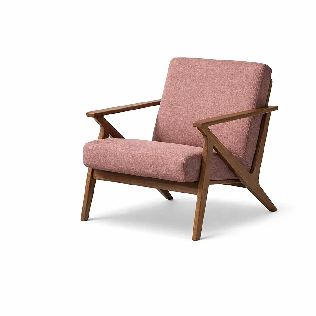 Poltrona in Legno Massello e Tessuto Rosa-ZENVIBEZZ