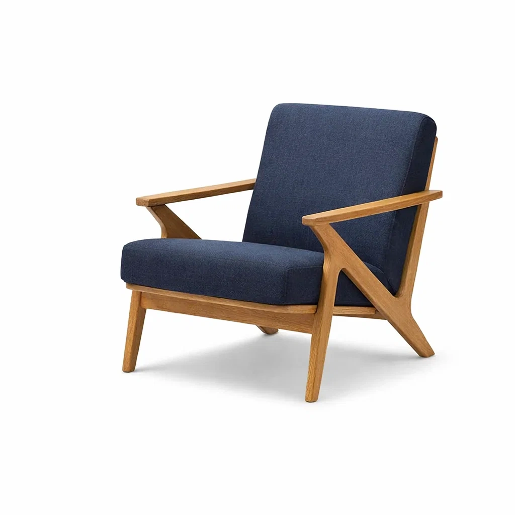 Poltrona in Tessuto Blu con Struttura in Rovere-ZENVIBEZZ