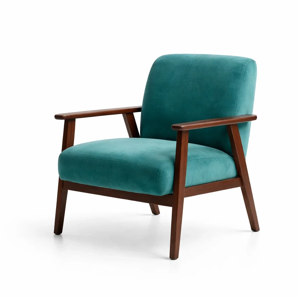 Poltrona in Legno e Velluto Verde-ZENVIBEZZ