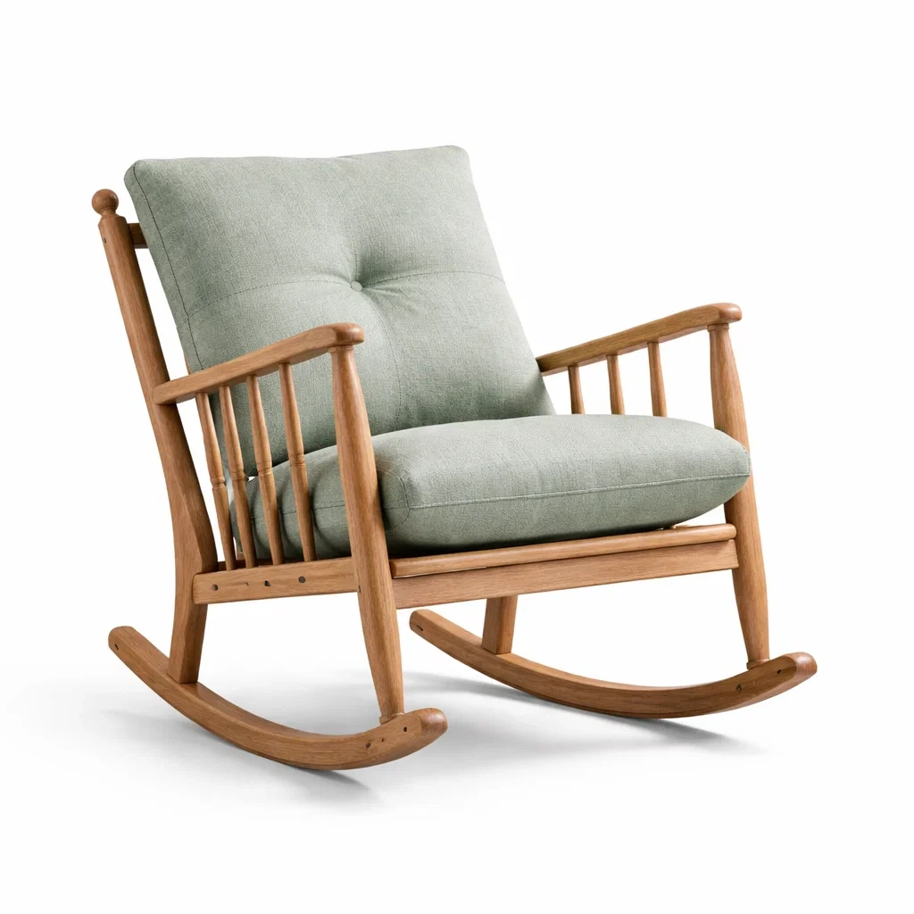 Sedia a dondolo in Rovere con Cuscini in Poliestere Grigio-ZENVIBEZZ