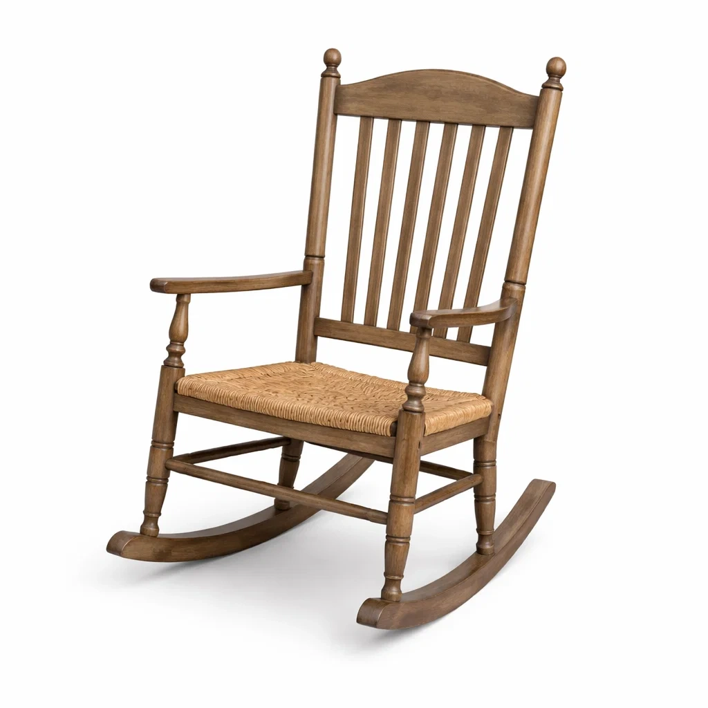 Sedia a dondolo in Legno e Paglia Marrone-ZENVIBEZZ