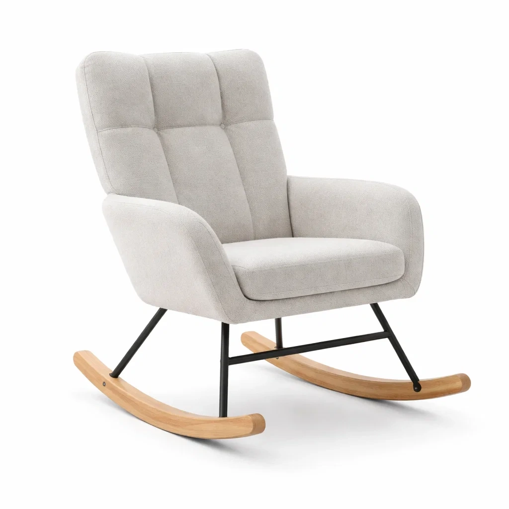 Sedia a dondolo in Tessuto con Struttura in Metallo e Base in Legno-ZENVIBEZZ