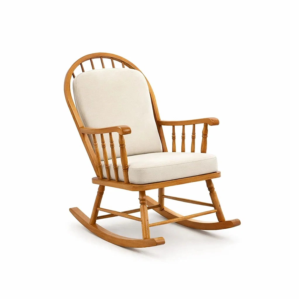 Sedia a dondolo in Legno e Cotone-ZENVIBEZZ