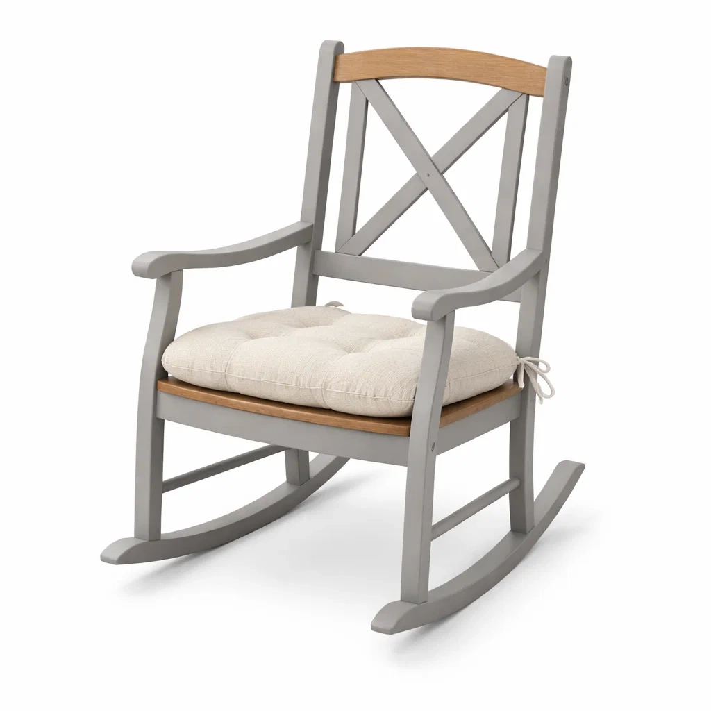 Sedia a dondolo in Legno con Cuscino in Cotone-ZENVIBEZZ