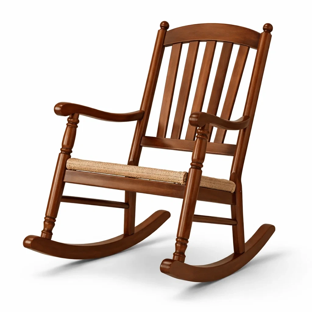 Sedia a dondolo in Legno con Seduta in Vimini Marrone-ZENVIBEZZ