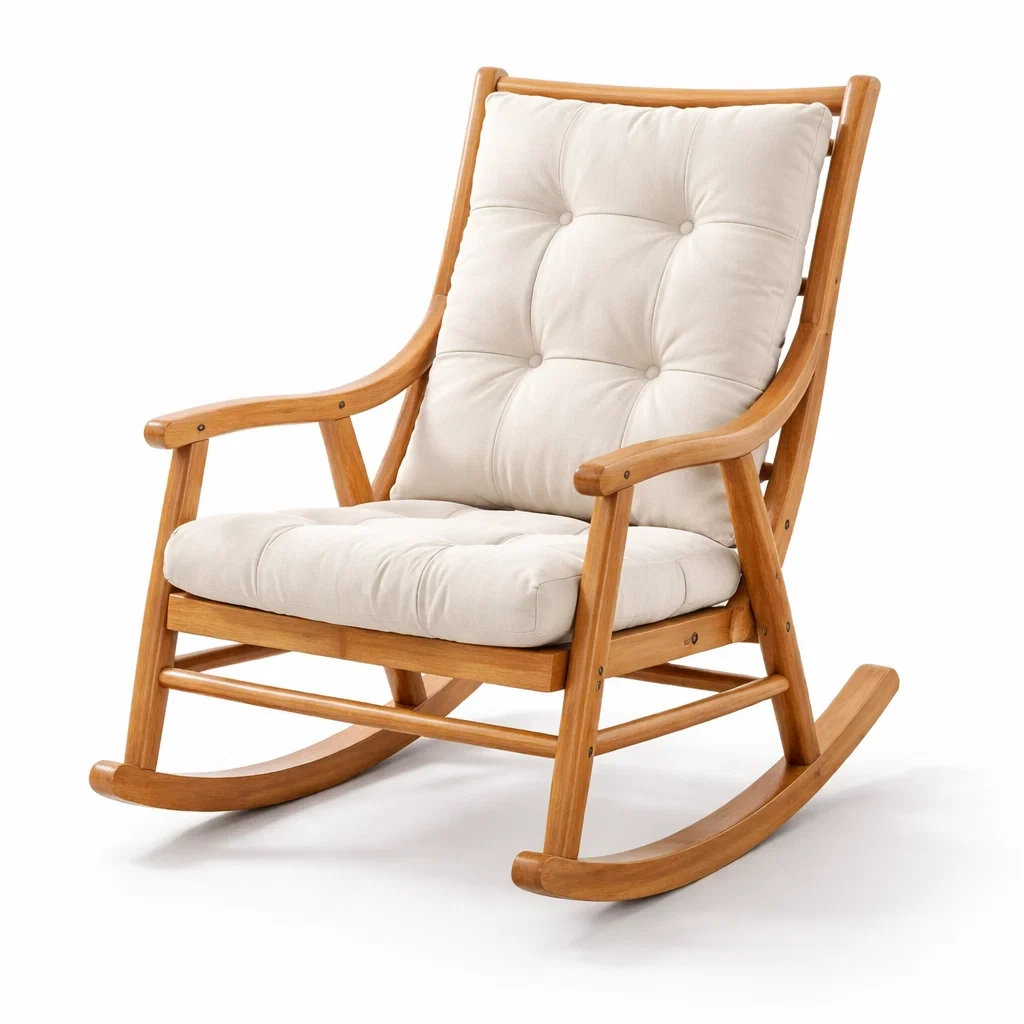 Sedia a dondolo in Legno con Cuscini in Poliestere Beige-ZENVIBEZZ